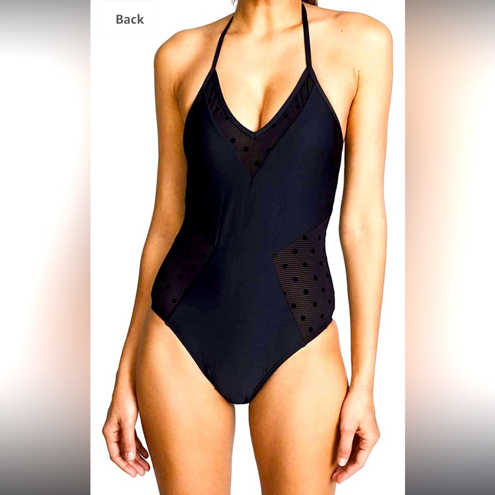 Ella Moss Black sheer dot one piece swimsuit. New